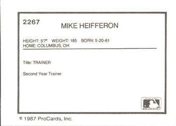 1987 ProCards #2267 Mike Heifferon Back