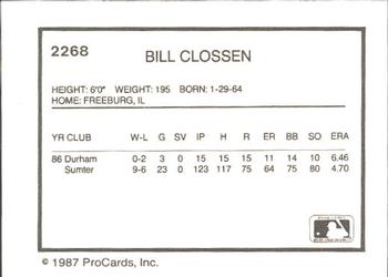1987 ProCards #2268 Bill Clossen Back