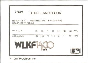1987 ProCards #2342 Bernie Anderson Back