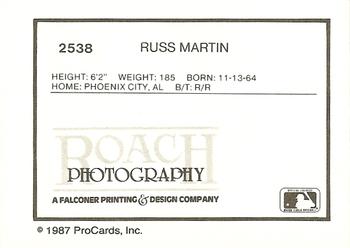 1987 ProCards #2538 Russ Martin Back