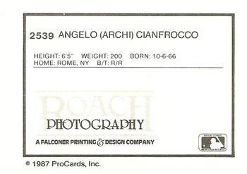 1987 ProCards #2539 Angelo Cianfrocco Back