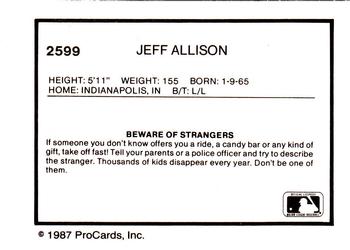 1987 ProCards #2599 Jeff Allison Back