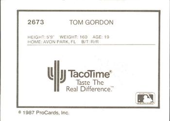 1987 ProCards #2673 Tom Gordon Back
