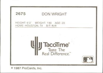 1987 ProCards #2675 Don Wright Back