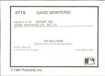 1987 ProCards #2719 David Monteiro Back