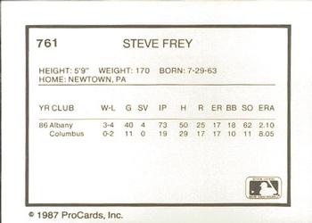 1987 ProCards #761 Steve Frey Back