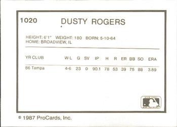 1987 ProCards #1020 Dusty Rogers Back