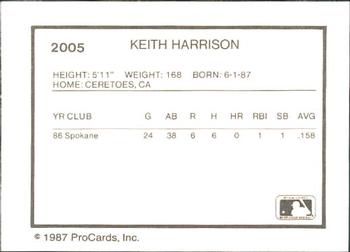 1987 ProCards #2005 Keith Harrison Back