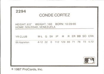 1987 ProCards #2294 Conde Cortez Back