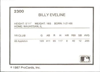 1987 ProCards #2300 Billy Eveline Back