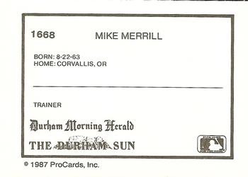 1987 ProCards #1668 Mike Merrill Back