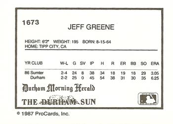1987 ProCards #1673 Jeff Greene Back