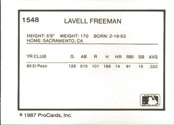 1987 ProCards #1548 LaVel Freeman Back