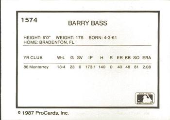 1987 ProCards #1574 Barry Bass Back