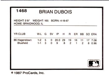 1987 ProCards #1468 Brian DuBois Back