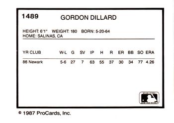 1987 ProCards #1489 Gordon Dillard Back