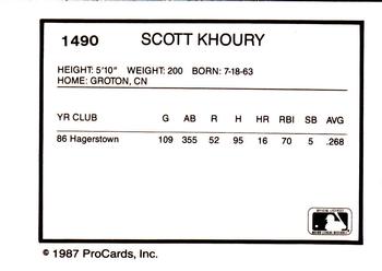 1987 ProCards #1490 Scott Khoury Back