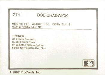 1987 ProCards #771 Bob Chadwick Back