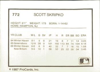 1987 ProCards #772 Scott Skripko Back