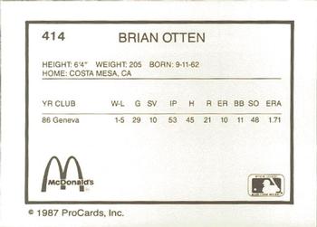 1987 ProCards #414 Brian Otten Back