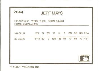 1987 ProCards #2044 Jeff Mays Back