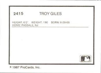 1987 ProCards #2415 Troy Giles Back