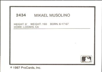 1987 ProCards #2434 Mikael Musolino Back