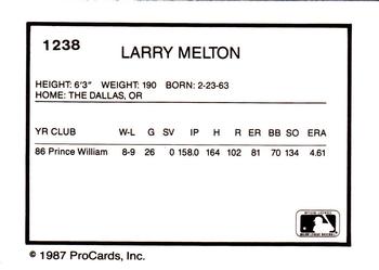 1987 ProCards #1238 Larry Melton Back