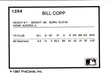 1987 ProCards #1254 Bill Copp Back