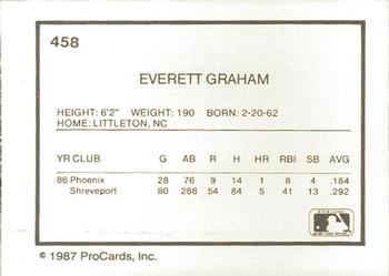 1987 ProCards #458 Everett Graham Back