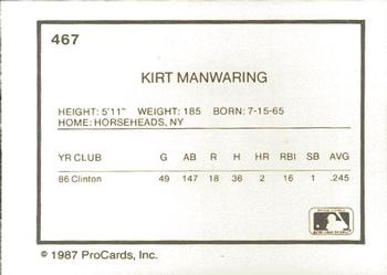 1987 ProCards #467 Kirt Manwaring Back