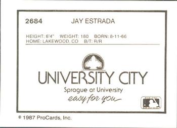 1987 ProCards #2684 Jay Estrada Back