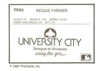1987 ProCards #2690 Reggie Farmer Back