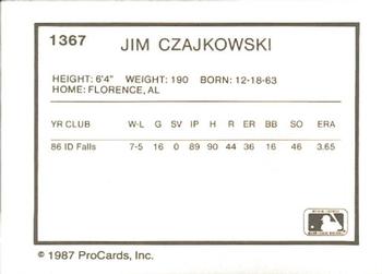 1987 ProCards #1367 Jim Czajkowski Back