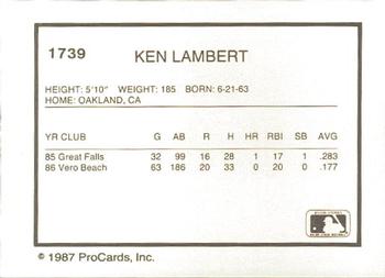 1987 ProCards #1739 Ken Lambert Back
