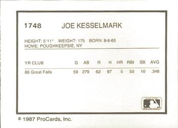 1987 ProCards #1748 Joe Kesselmark Back
