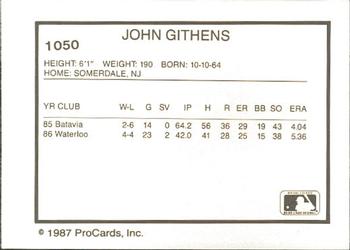 1987 ProCards #1050 John Githens Back