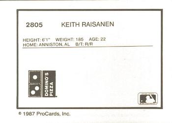 1987 ProCards #2805 Keith Raisanen Back
