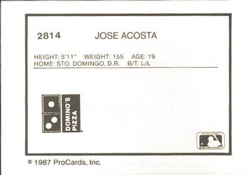 1987 ProCards #2814 Jose Acosta Back