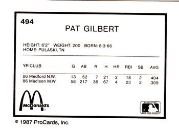 1987 ProCards #494 Pat Gilbert Back