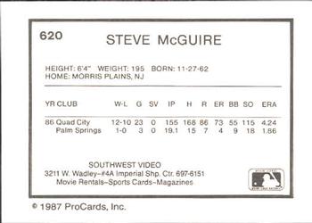 1987 ProCards #620 Steve McGuire Back