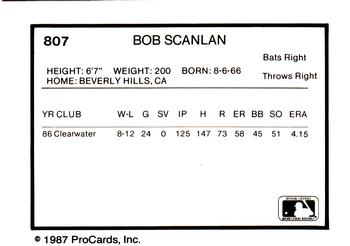 1987 ProCards #807 Bob Scanlan Back