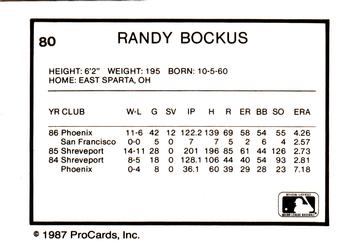 1987 ProCards #80 Randy Bockus Back