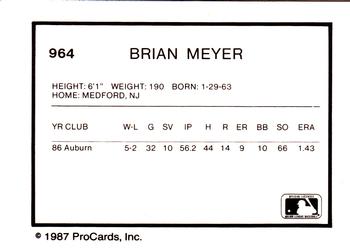 1987 ProCards #964 Brian Meyer Back