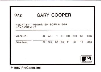 1987 ProCards #972 Gary Cooper Back