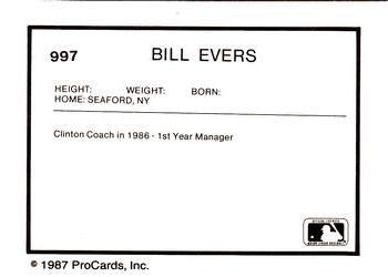 1987 ProCards #997 Bill Evers Back