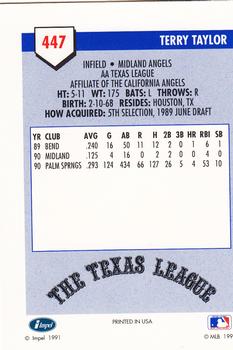 1991 Line Drive AA #447 Terry Taylor Back