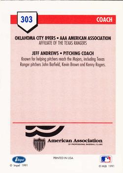 1991 Line Drive AAA #303 Jeff Andrews Back