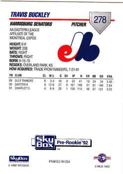 1992 SkyBox Team Sets AA #278 Travis Buckley Back