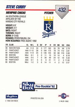 1992 SkyBox Team Sets AA #432 Steve Curry Back